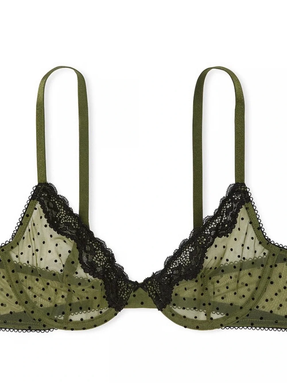 Victoria Tease NWT Unlined Woodland Green Polka Dot Demi Bra 38DD
